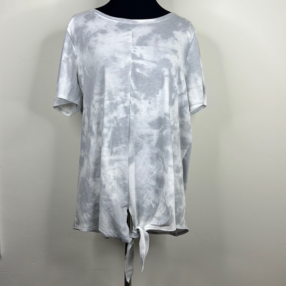 EVRI Grey Tie Dye Knot-Hem Plus Size Tee 0X